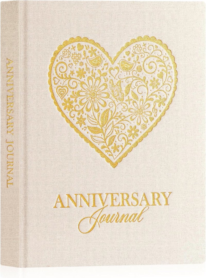 Lanpn Wedding Anniversary Journal Book, Linen Dating 1st to 70th Couple Memory Book Wedding Scrapbook, 190 Pages Love Stories Notebook Newlywed Marriage Anniversary Bridal Shower Gift, Beige - Image 1